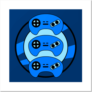 Blue Triple Controller Posters and Art